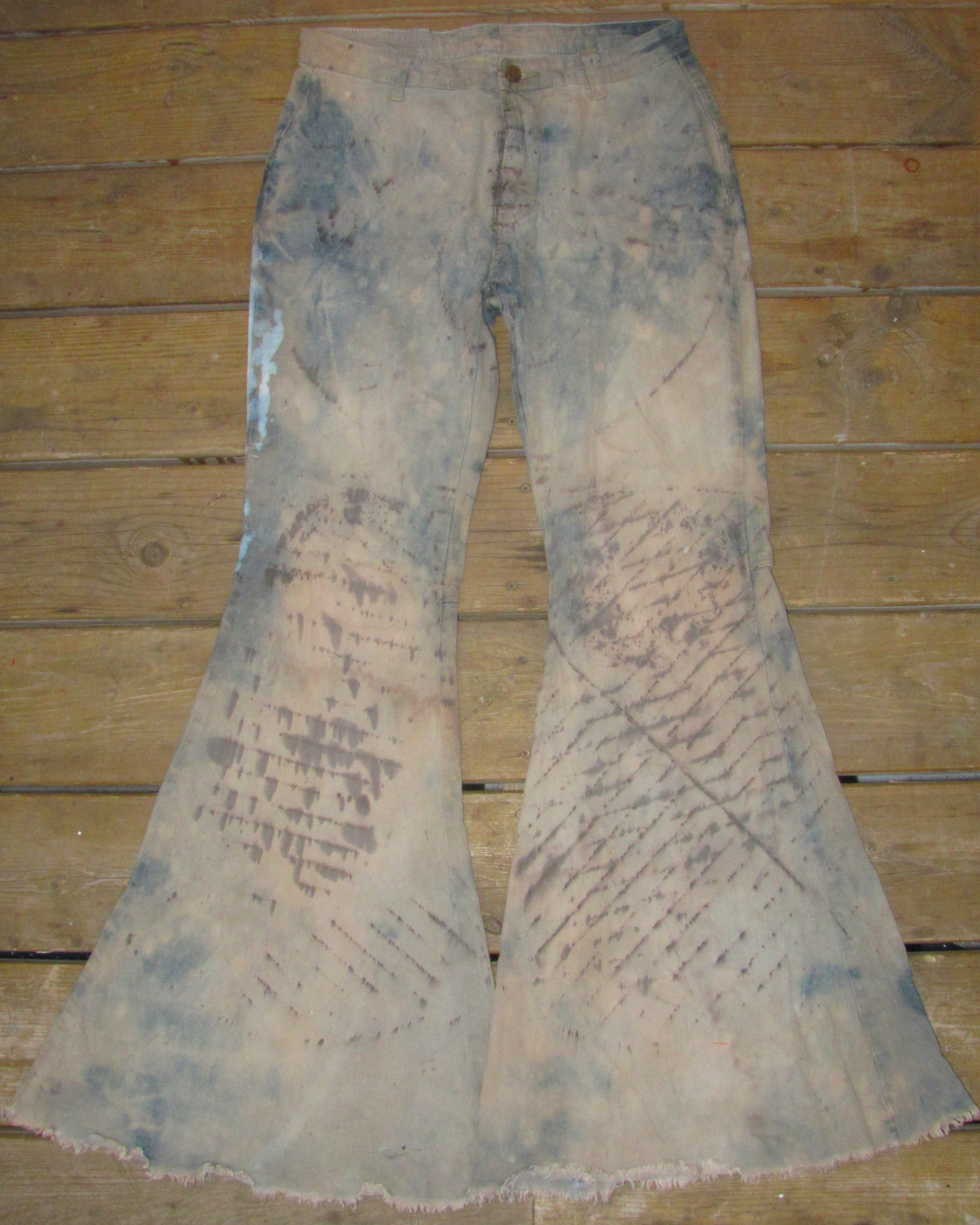 Bleached, Rust & Coffee Dyed Flared Denim Jeans
