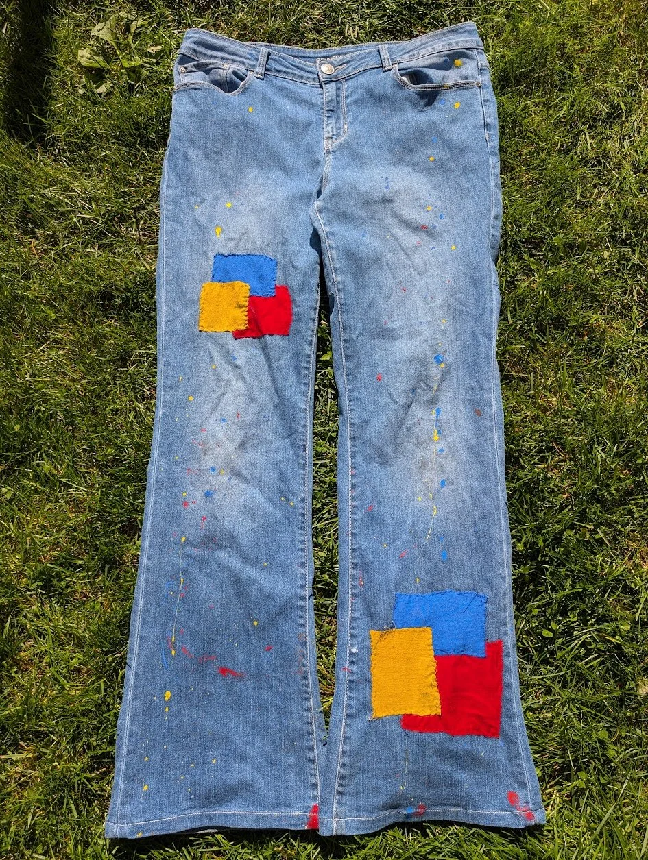Primary Color Patchwork Flared Jeans