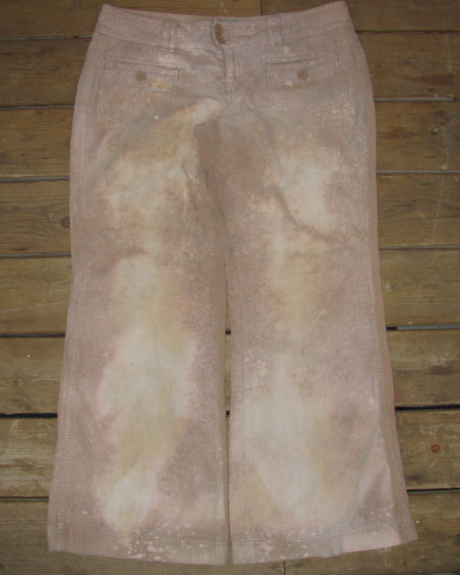 Bleached & Rust Dyed Boot Cut Corduroy Pants