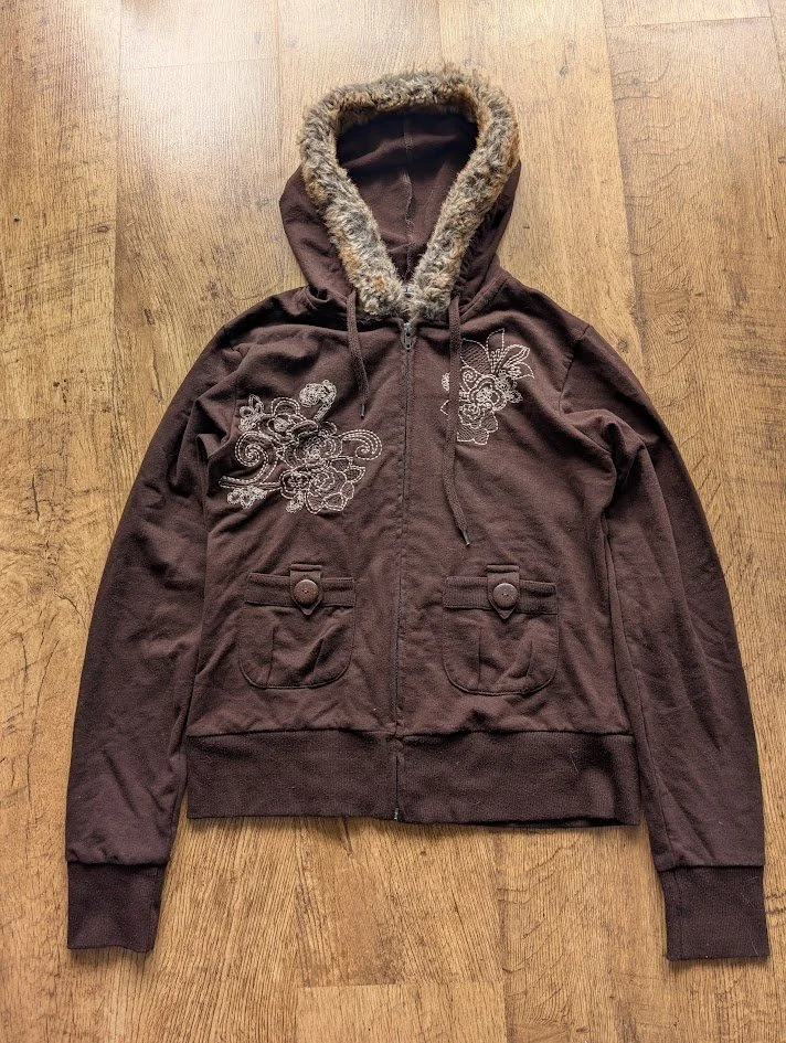 Denim & Blues Embroidered Fur Hood