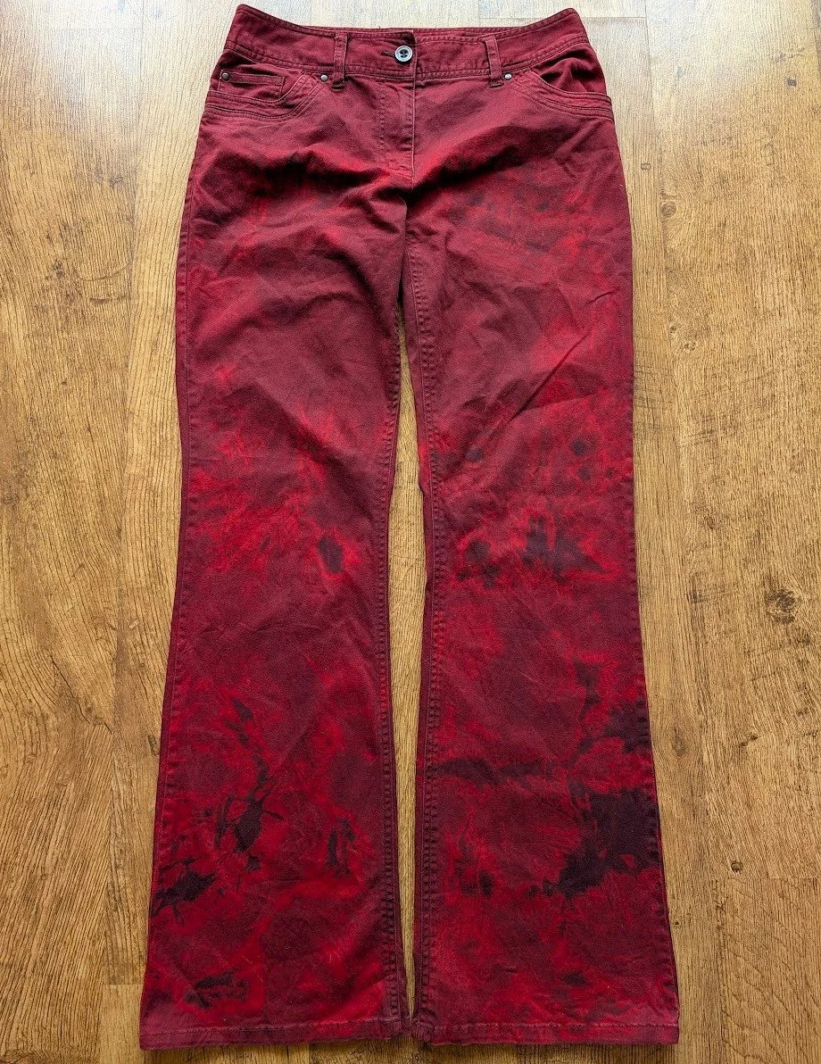 Bleached Red Skinny Flared Pants