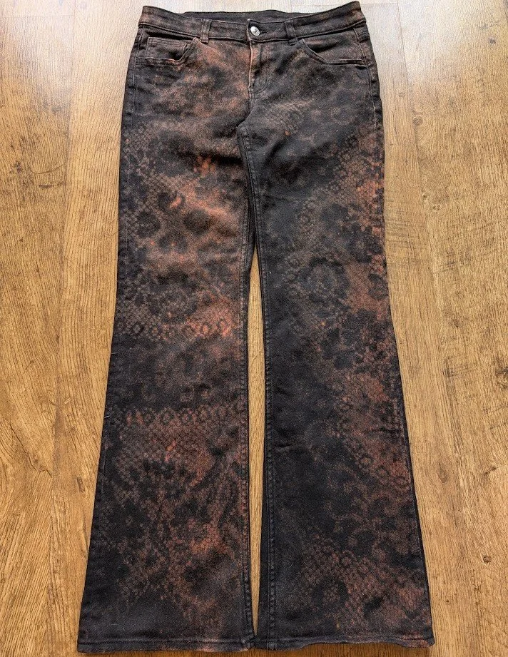 Floral Bleached Skinny Flared Jeans