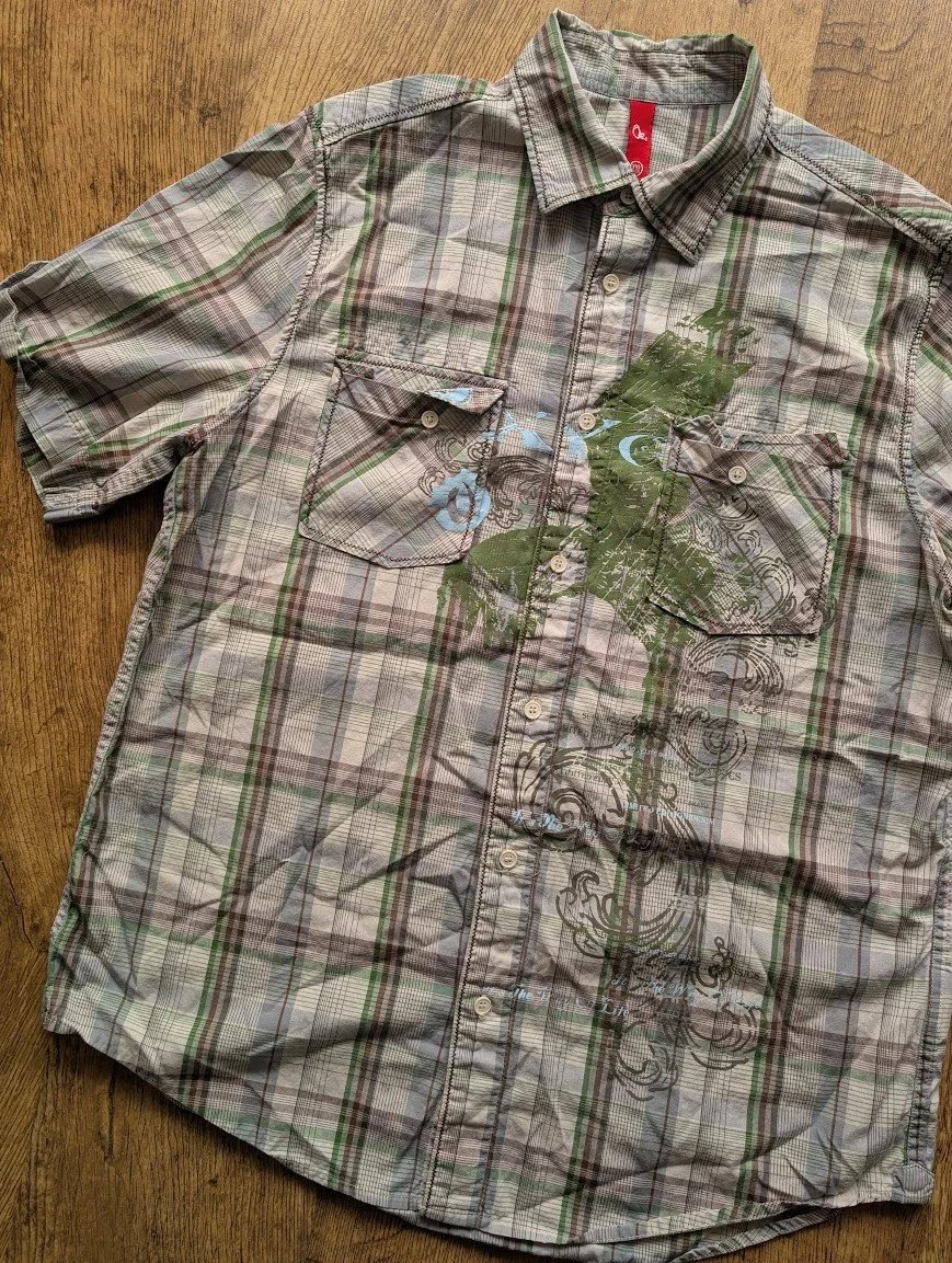 Y2K Short Sleeve Plaid Button Up