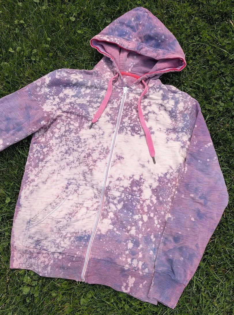 Blue Pink Dyed And Bleached Zip Up Hoodie