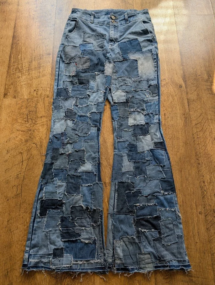 Skinny Flared Patchwork Denim Jeans