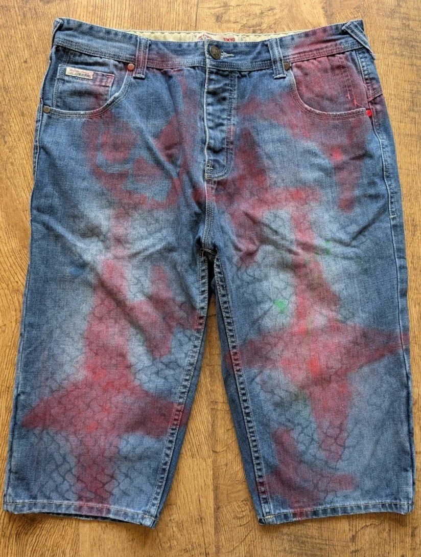 Stenciled Denim Jeans Shorts