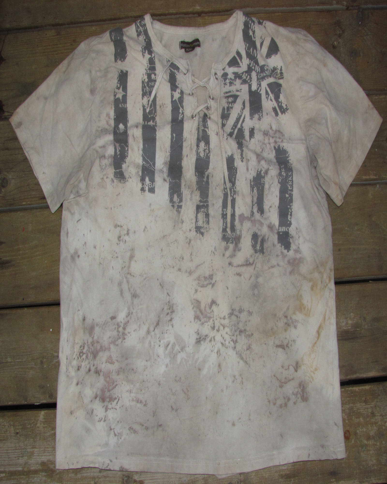 Bleached, Leaf Imprinted & Rust Dyed Union Jack Lace T-Shirt