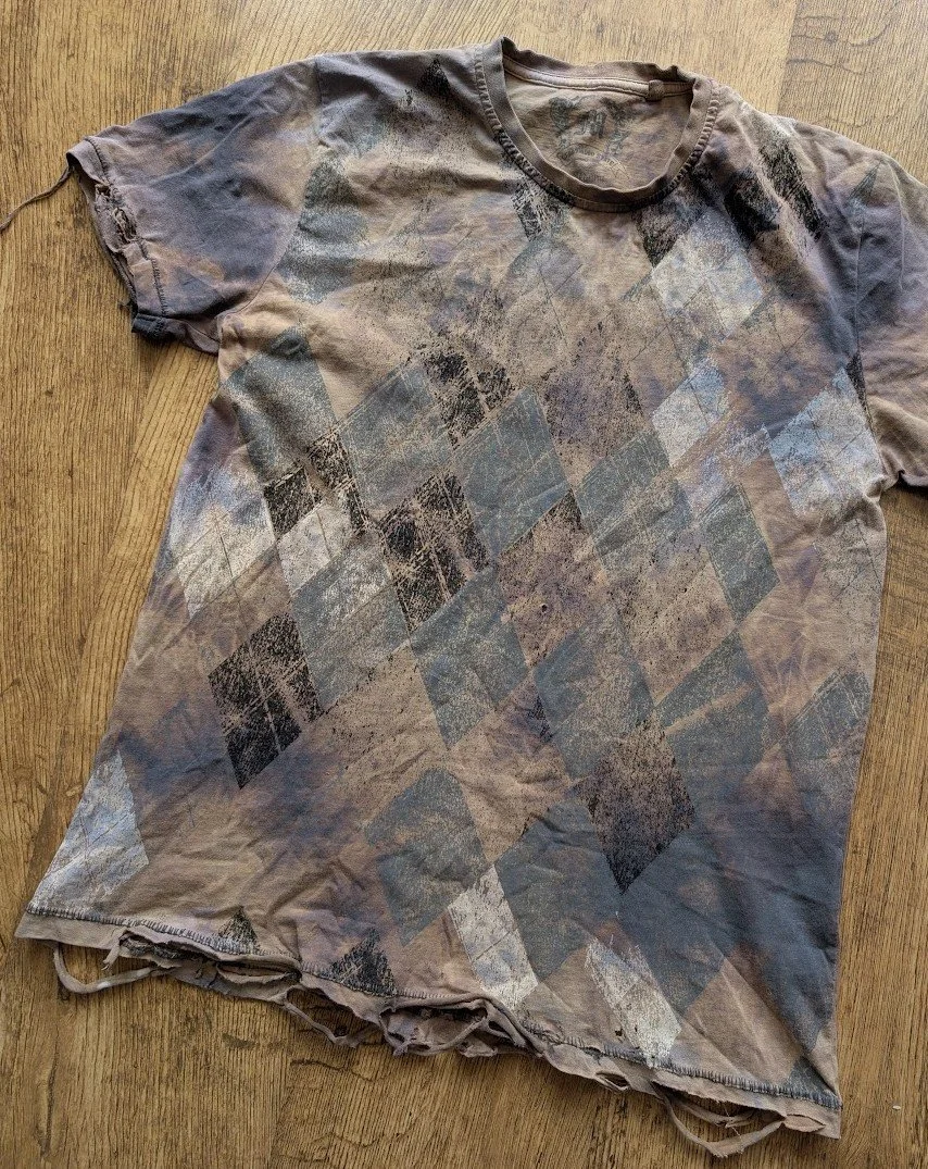 Bleached & Distressed Argyle Pattern T-Shirt