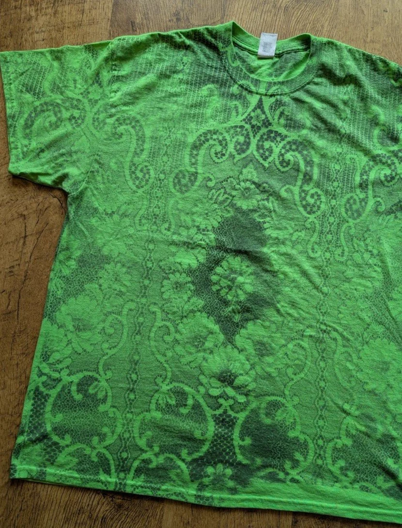 Neon Green Floral Stenciled T-Shirt