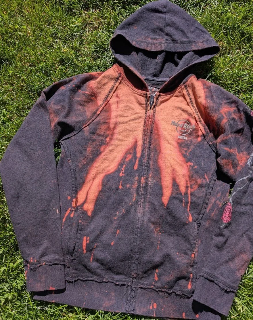 Drip Bleached Hard Rock Zip Up Hoodie
