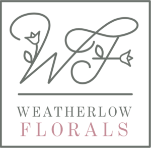 Logo for Weatherlow Florals featuring a line drawing of a rose and a lily with the text 'Weatherlow Florals' underneath.