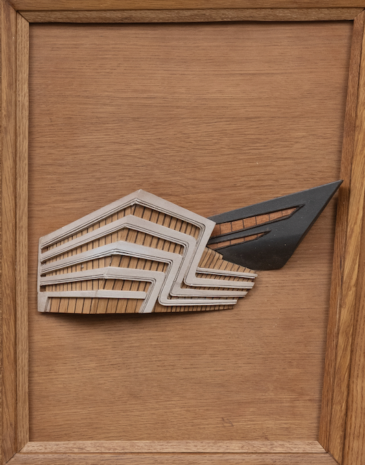 Bas-relief in ebony, mahogany, painted wood and paper after Economics Library, University of Vienna
