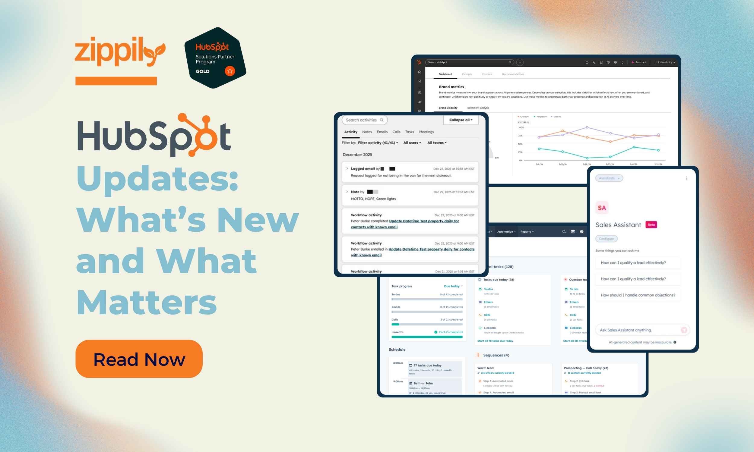 Zippily HubSpot Partner blog cover showing HubSpot product updates including AI agents and new features for NZ and Australian businesses