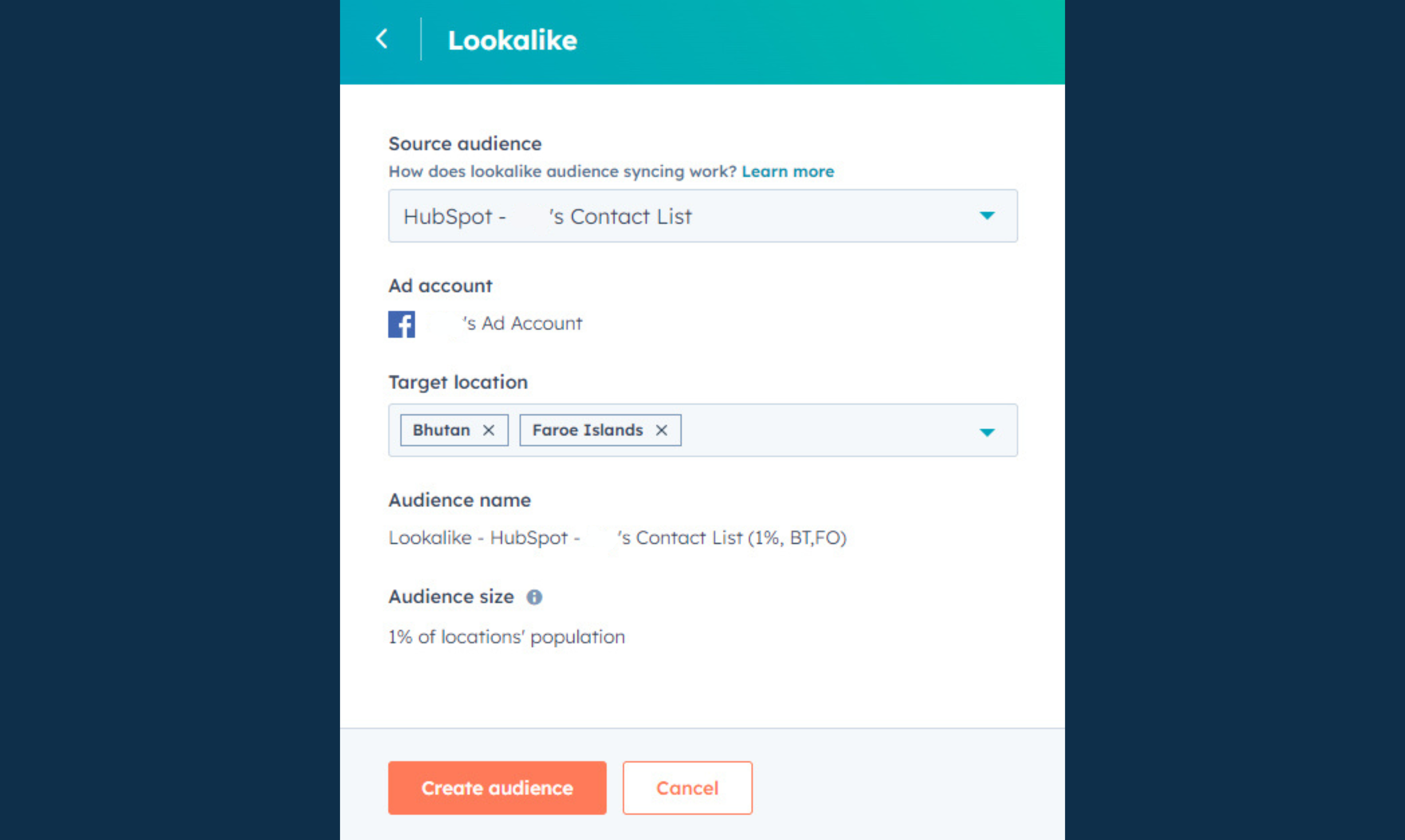 Creating lookalike audiences using HubSpot CRM contact data synced to Facebook Ads to improve targeting and campaign performance.