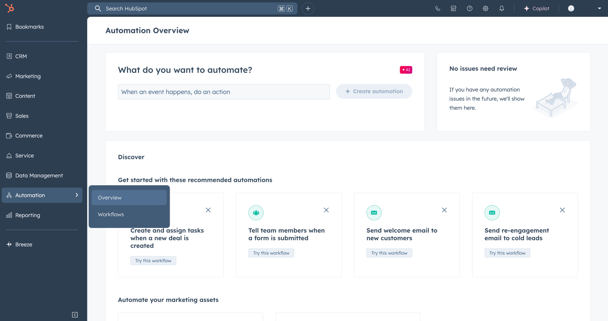 HubSpot automation workflows dashboard showing marketing automation tools used by NZ businesses to streamline CRM processes