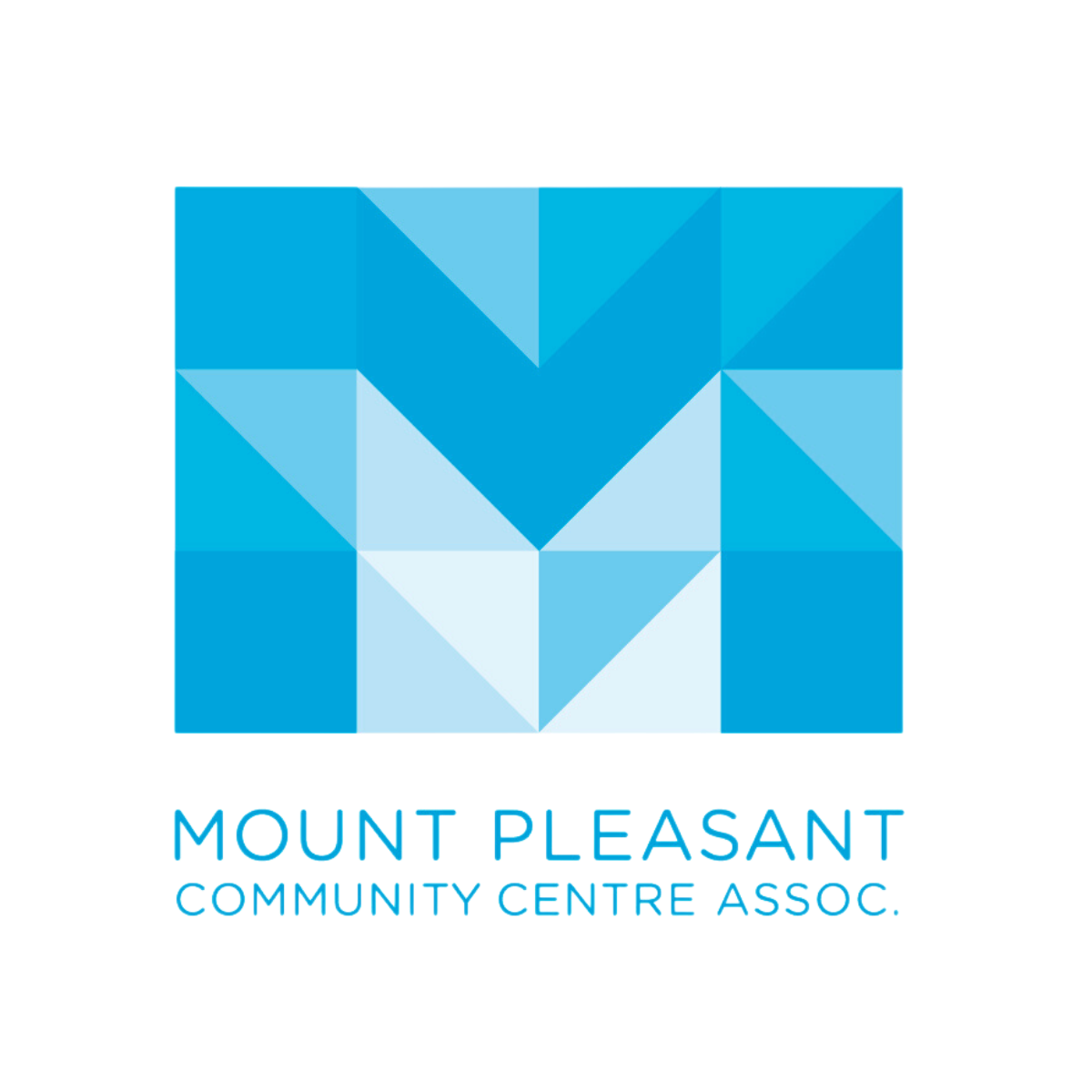 Logo of Mount Pleasant Community Centre Association with a geometric blue fox head design and the name written below in blue.