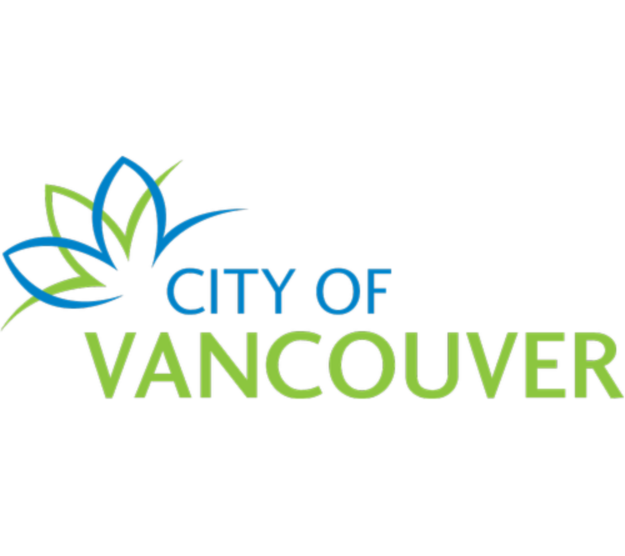 Logo for the City of Vancouver featuring a stylized blue and green floral design and the words 'CITY OF VANCOUVER' in blue and green text.