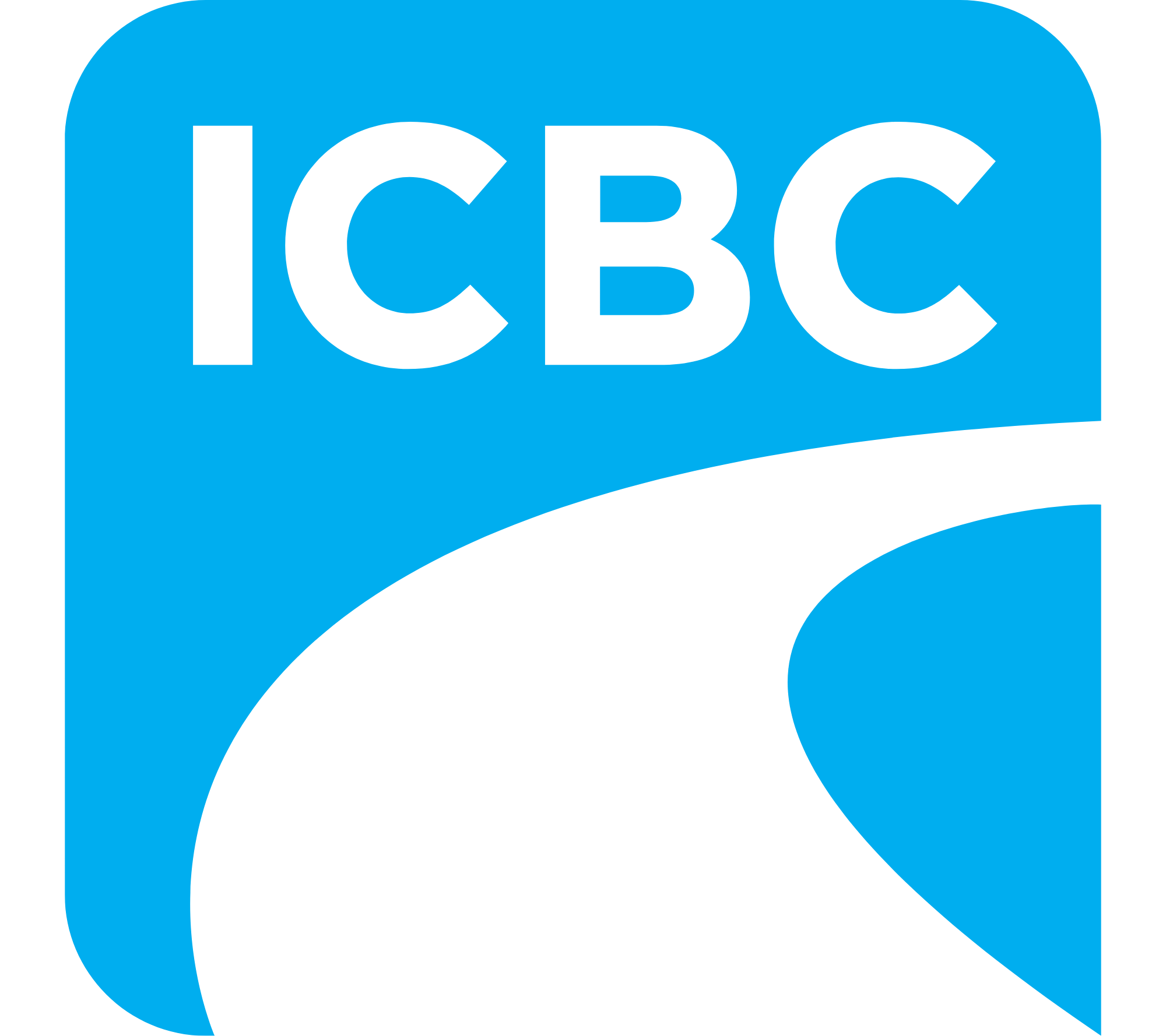 ICBC logo with blue background and black stylized road design