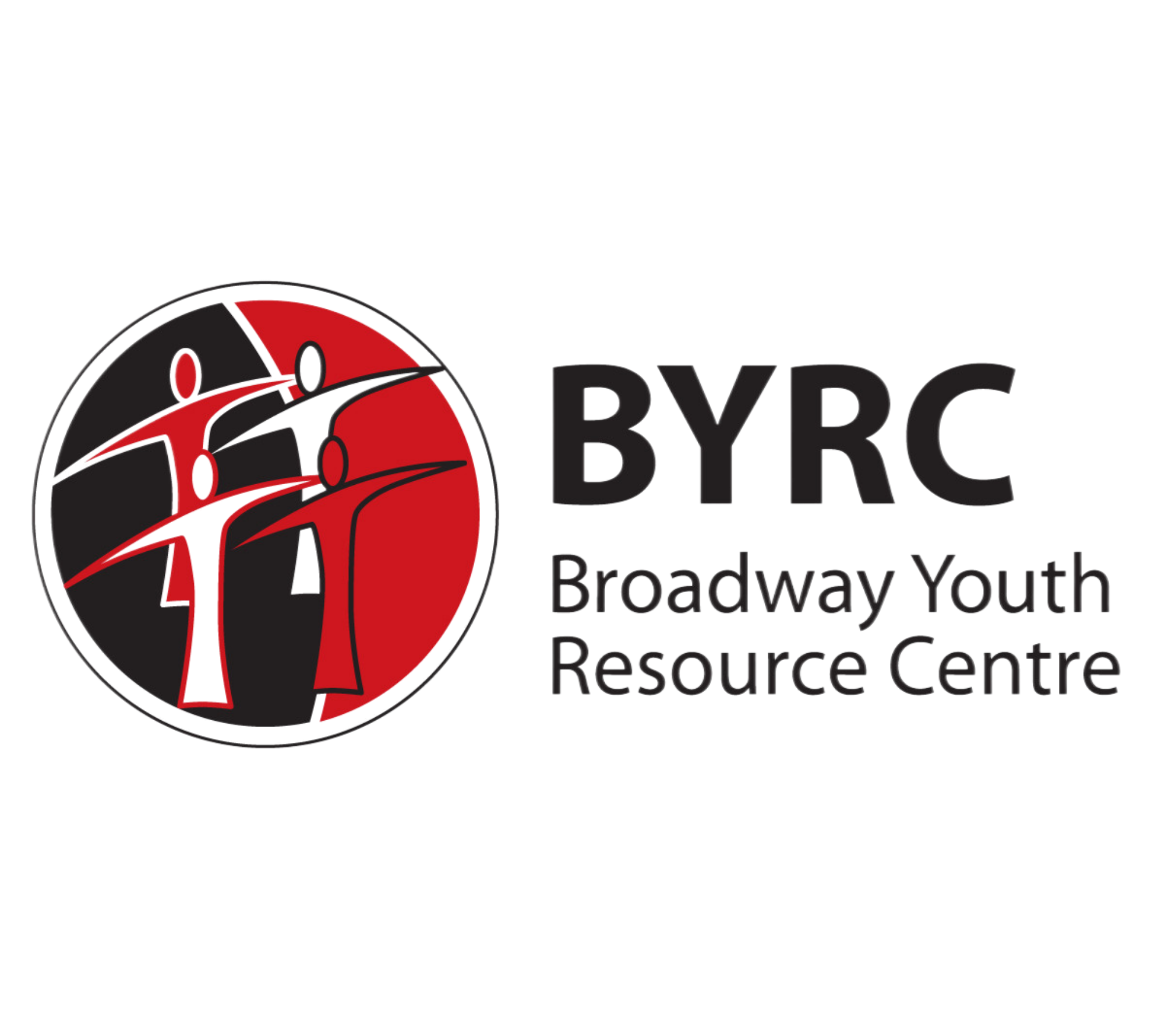 Logo of BYRC Broaway Youth Resource Center with stylized red and black figures and text.