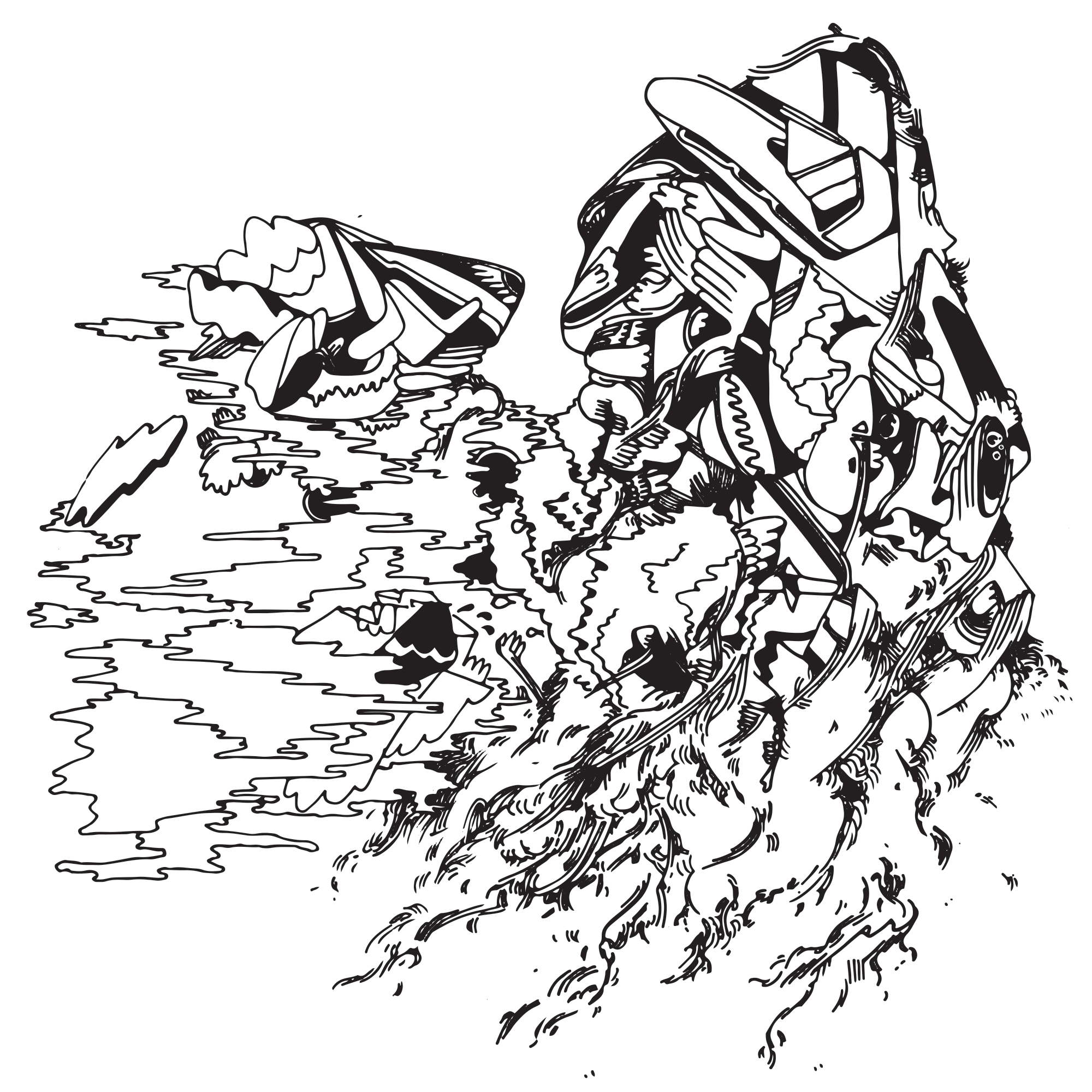 abstract black and white illustration of two subjects communicating
