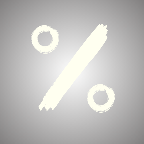 Simple graphic of a white percent symbol on a light gray background.