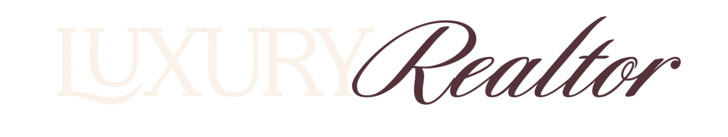 LUXURY Realtor logo with elegant white and burgundy text.