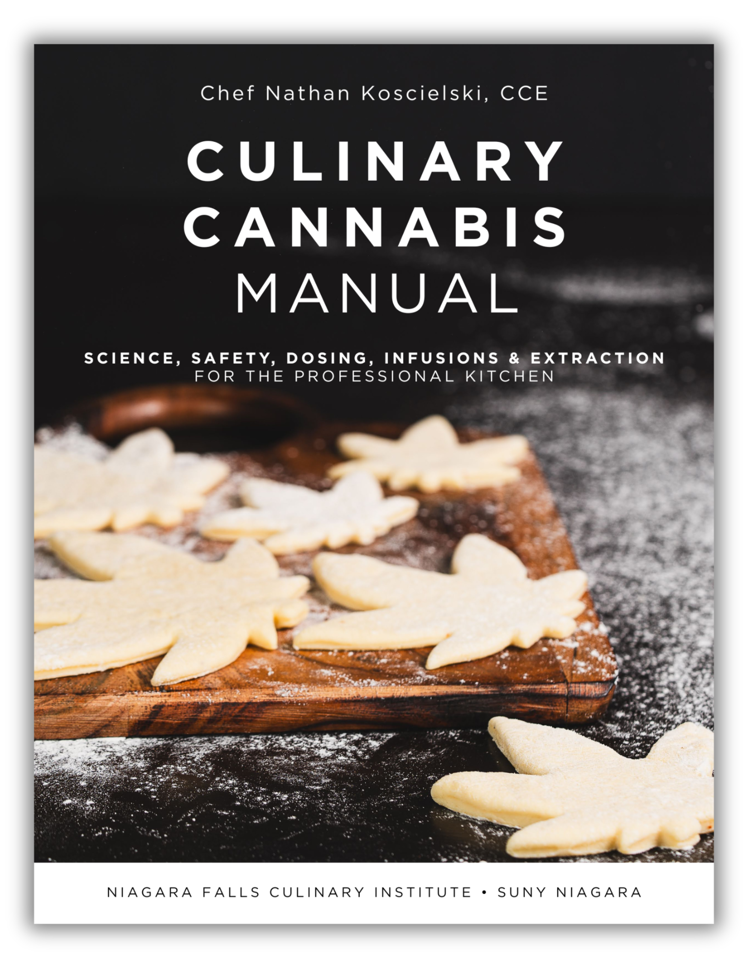 Cover of a culinary cannabis manual with images of holiday shaped cookies on a baking sheet.