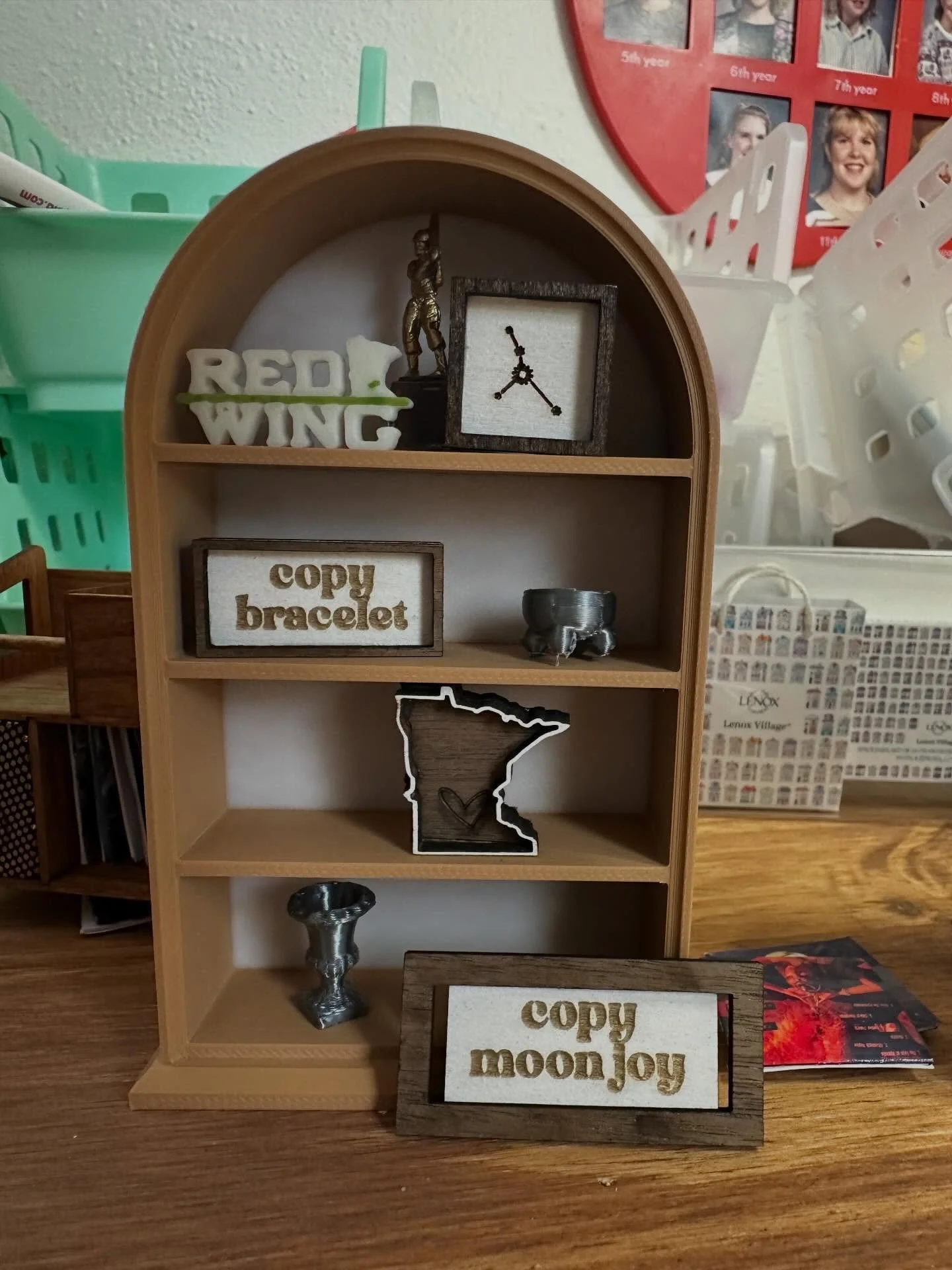 Working on mini bookshelves! Besides books (obviously) what is it missing!?