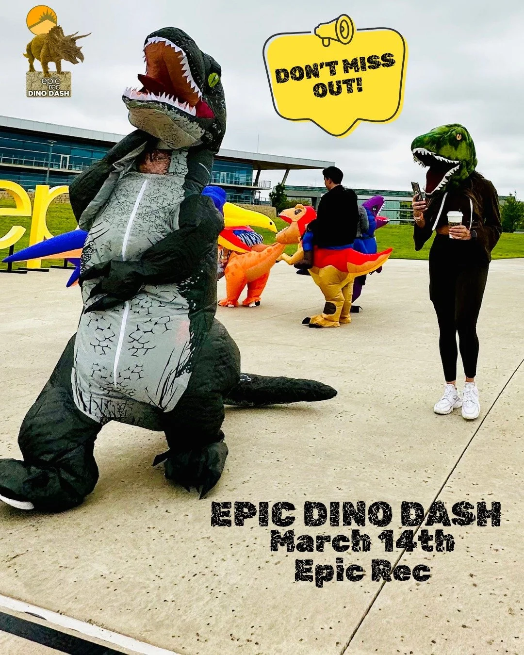 The stampede is coming to Grand Prairie on March 14th at Epic Rec. 🦖 Whether you&rsquo;re running for a Personal Record or running for your life from a Velociraptor, this is the race of the year.

Medals, music, inflatables, and the best finish-line