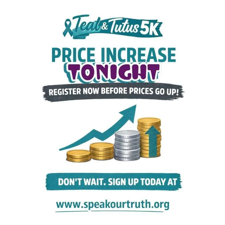 PRICE INCREASE ALERT! Don&rsquo;t wait! Prices for the Teal and Tutus 5K go up at 11:59 PM tonight. Grab your spot now to save and guarantee your place at the start line on April 25th!

✨ Event Features
-Official Race Gear: Every participant gets a c