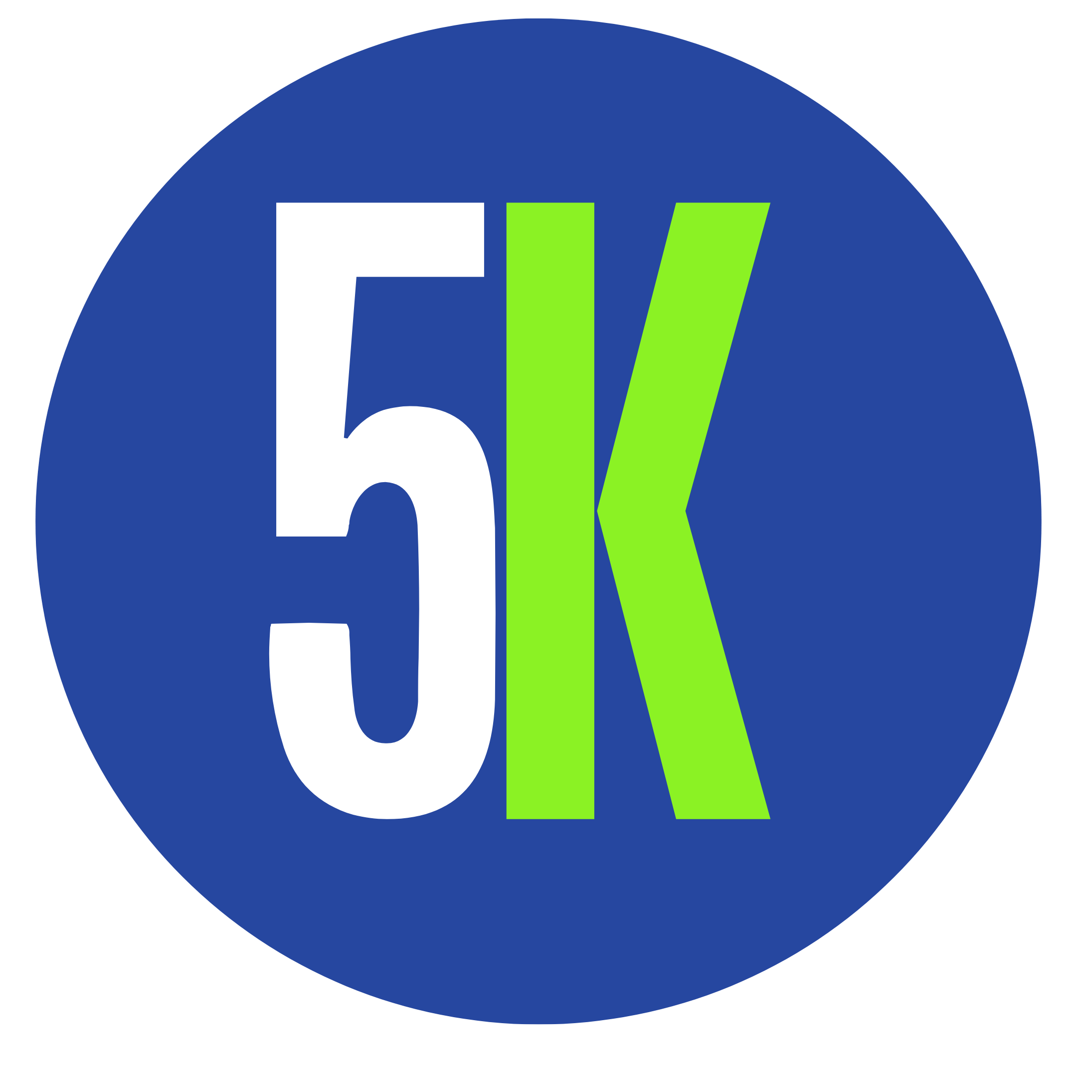 A circular logo with a dark blue background displaying the text '5K' with '5' in white and 'K' in lime green.