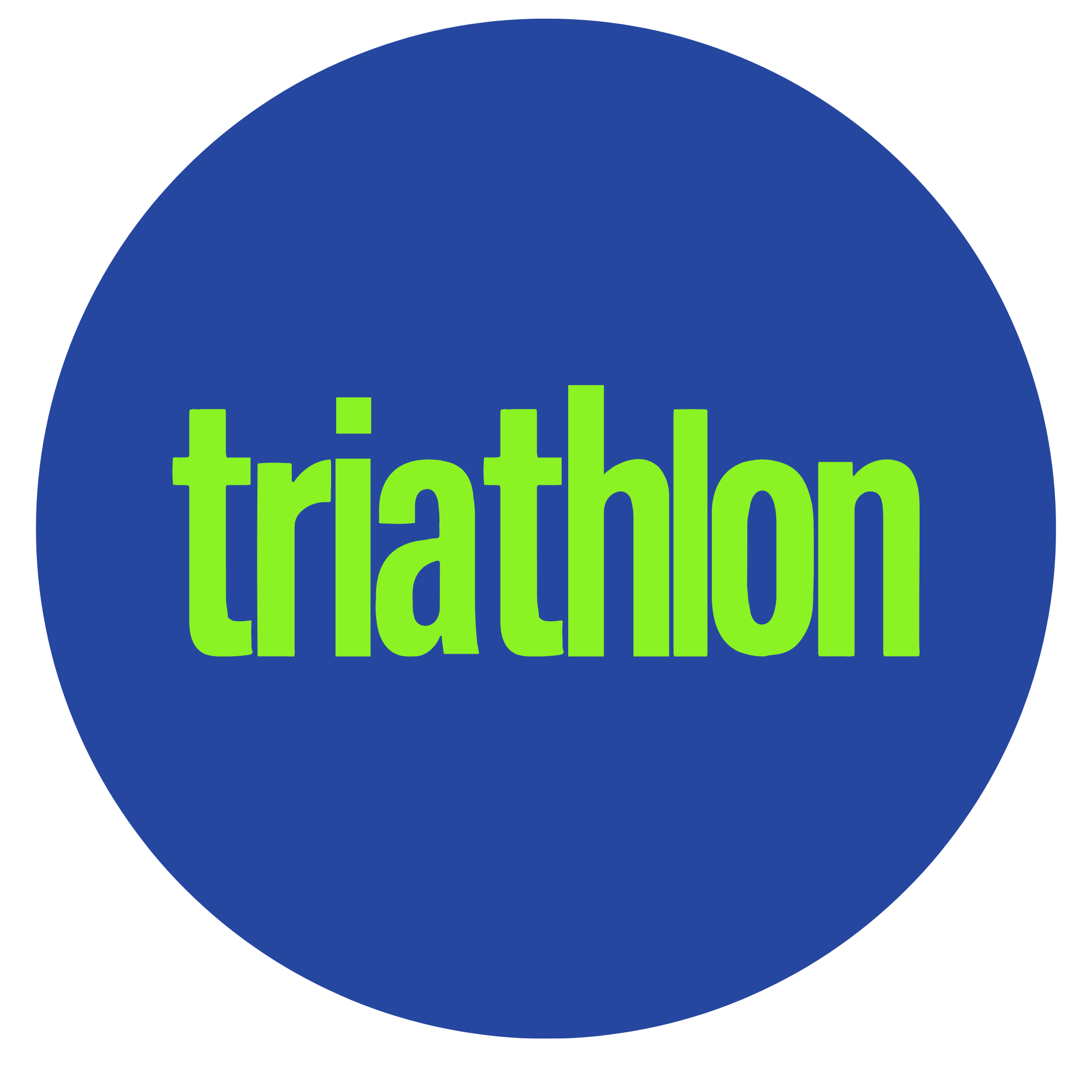 Blue circle with the word "triathlon" in bright green text in the center.