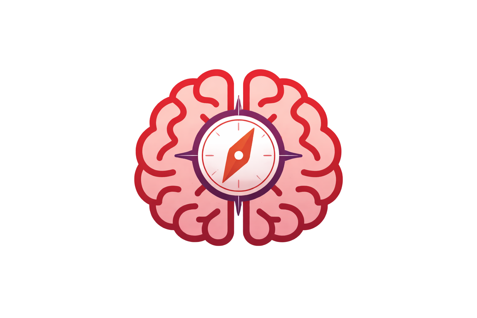 Illustration of a brain with a compass in the center, symbolizing mental direction or navigation.