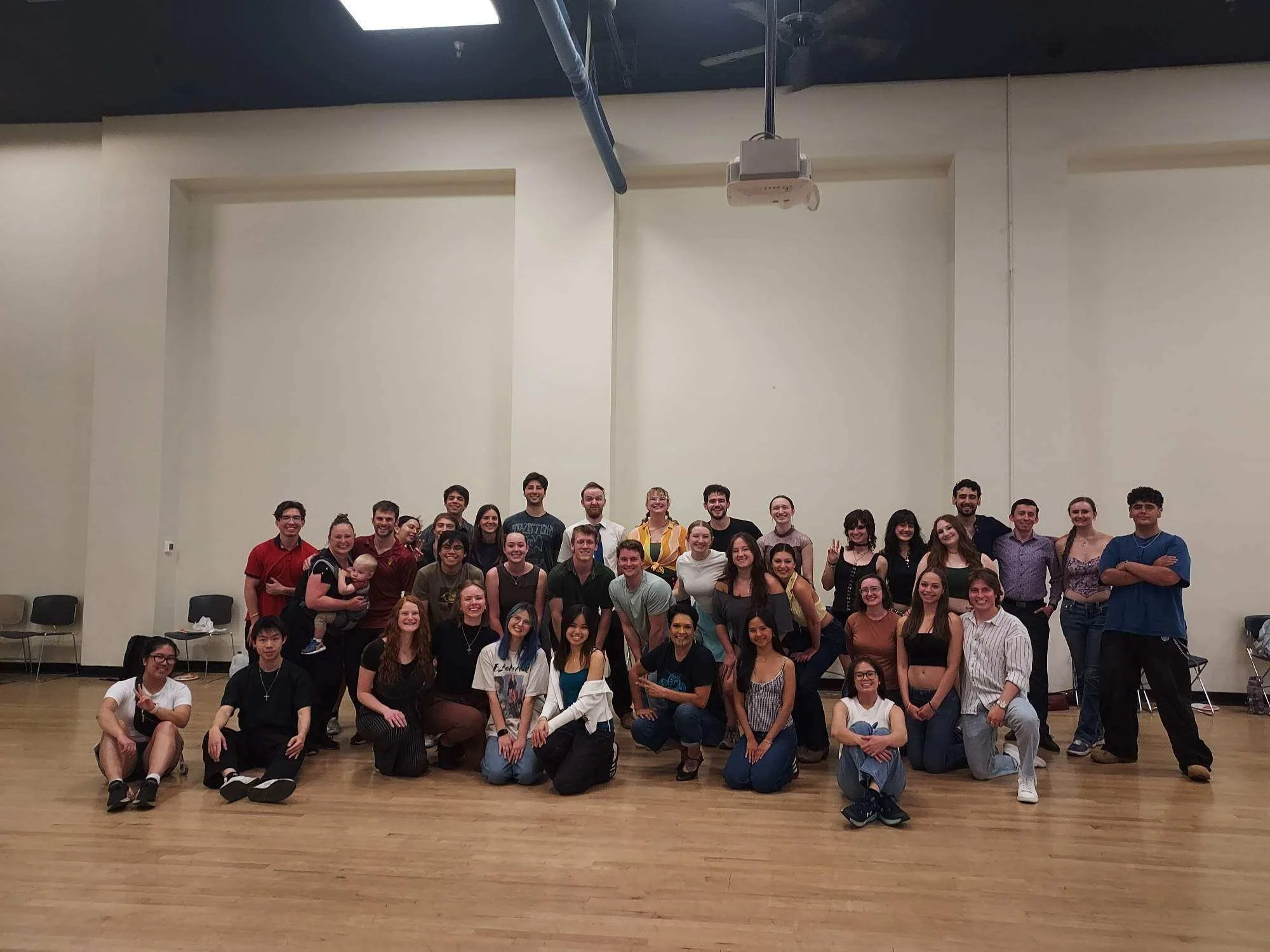 ASU DCE 124, DCE 224, and DCE 324. This class is from Spring 2025 at Arizona State University on the final day of class. Dances learned this semester included Foxtrot, Cha Cha, Samba, Night Club Two Step, East Coast Swing, Polka, and Line Dances.