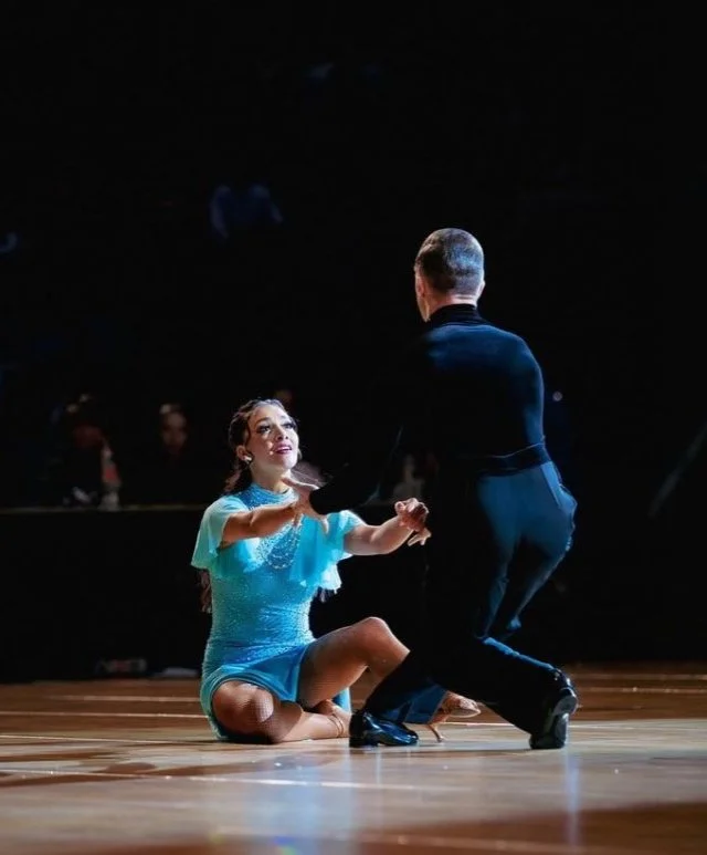 Picture was taken in march 2023 at the Amateur National Ballroom Championships 2023. The picture is of Logan Barnes and Katey Cox dancing their routine She Used to Be Mine. This was their theater arts/cabaret piece. They won the national Championship