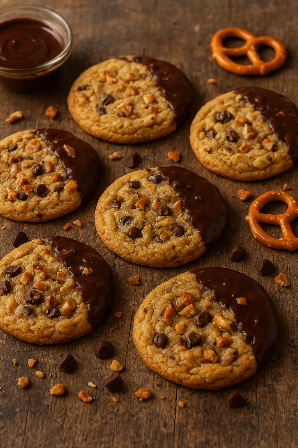 🥨 Chocolate-Dipped Pretzel Toffee Cookies - my full recipe!