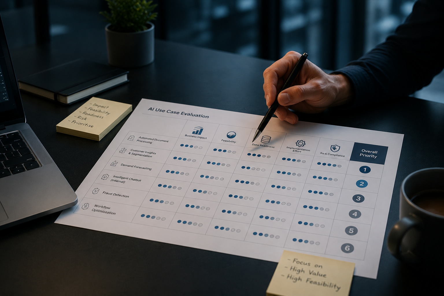 AI use cases being assessed against business impact, feasibility, readiness and risk