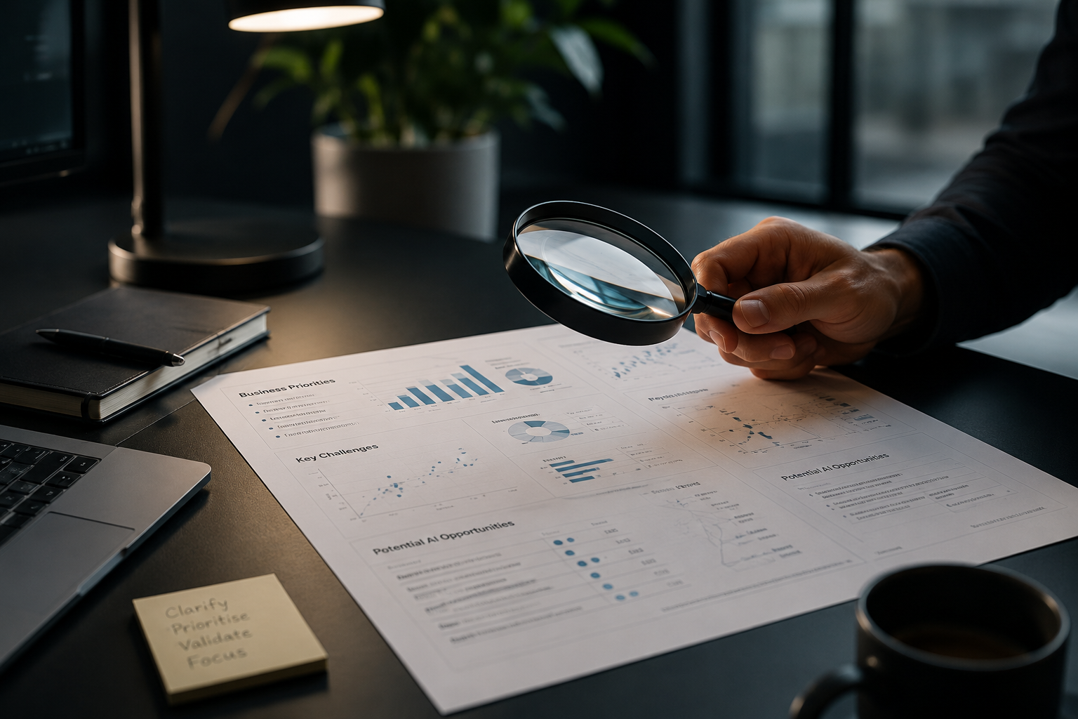 Consultant reviewing business priorities, challenges and potential AI opportunities