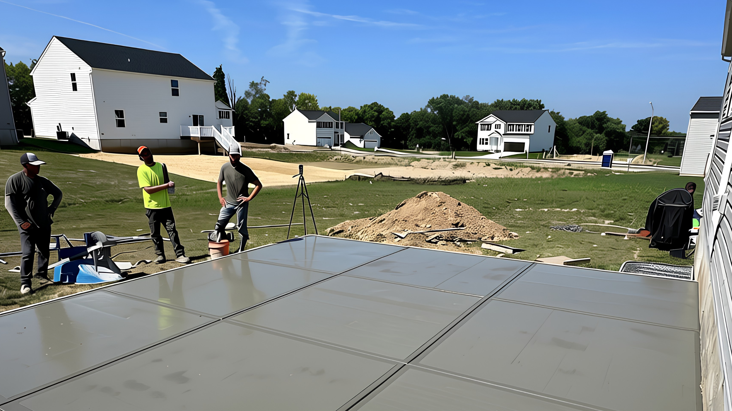 Concrete crew pouring a residential driveway in winter in the Dayton Ohio area with cold-weather protection