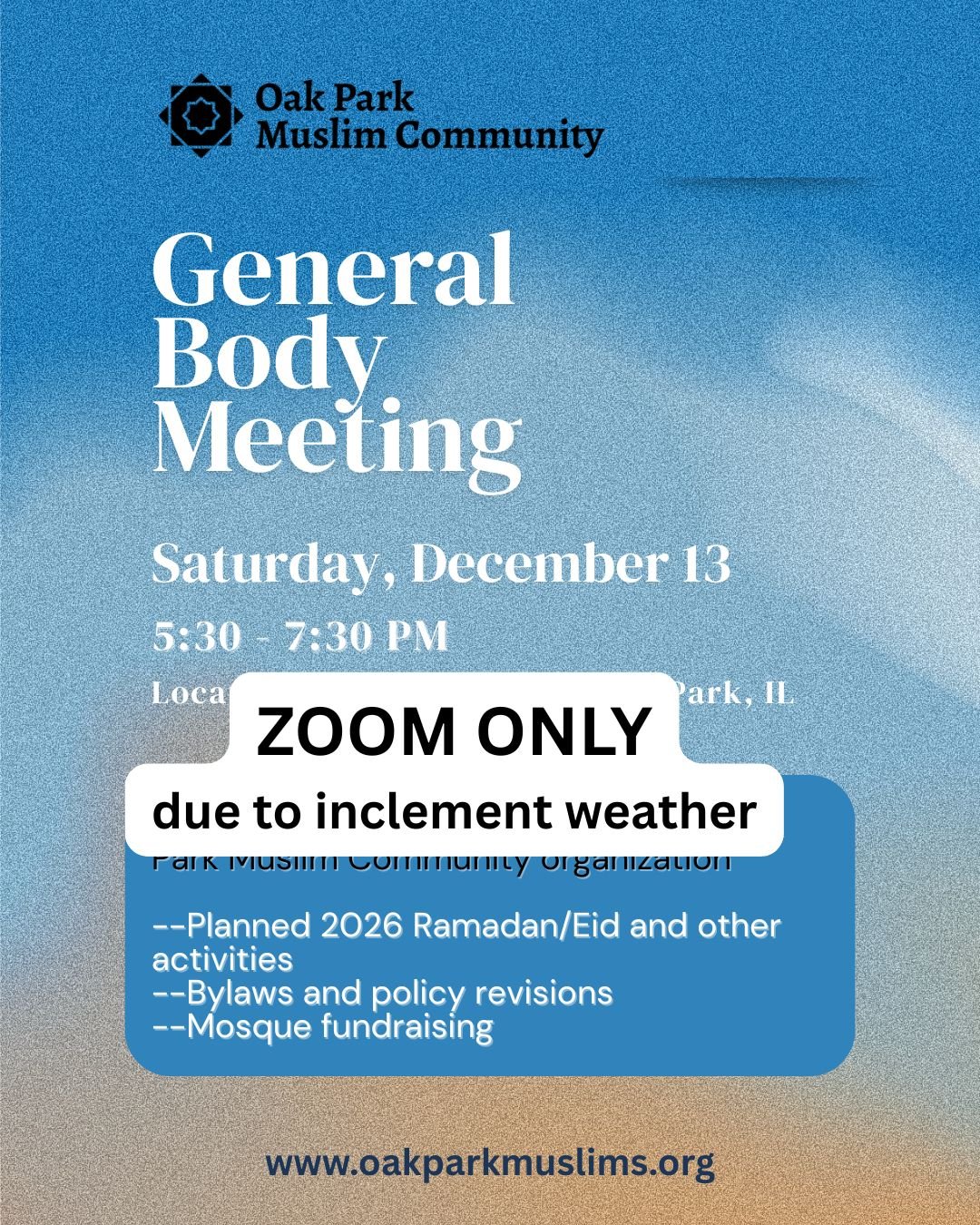 OPMC General Body Meeting - all welcome