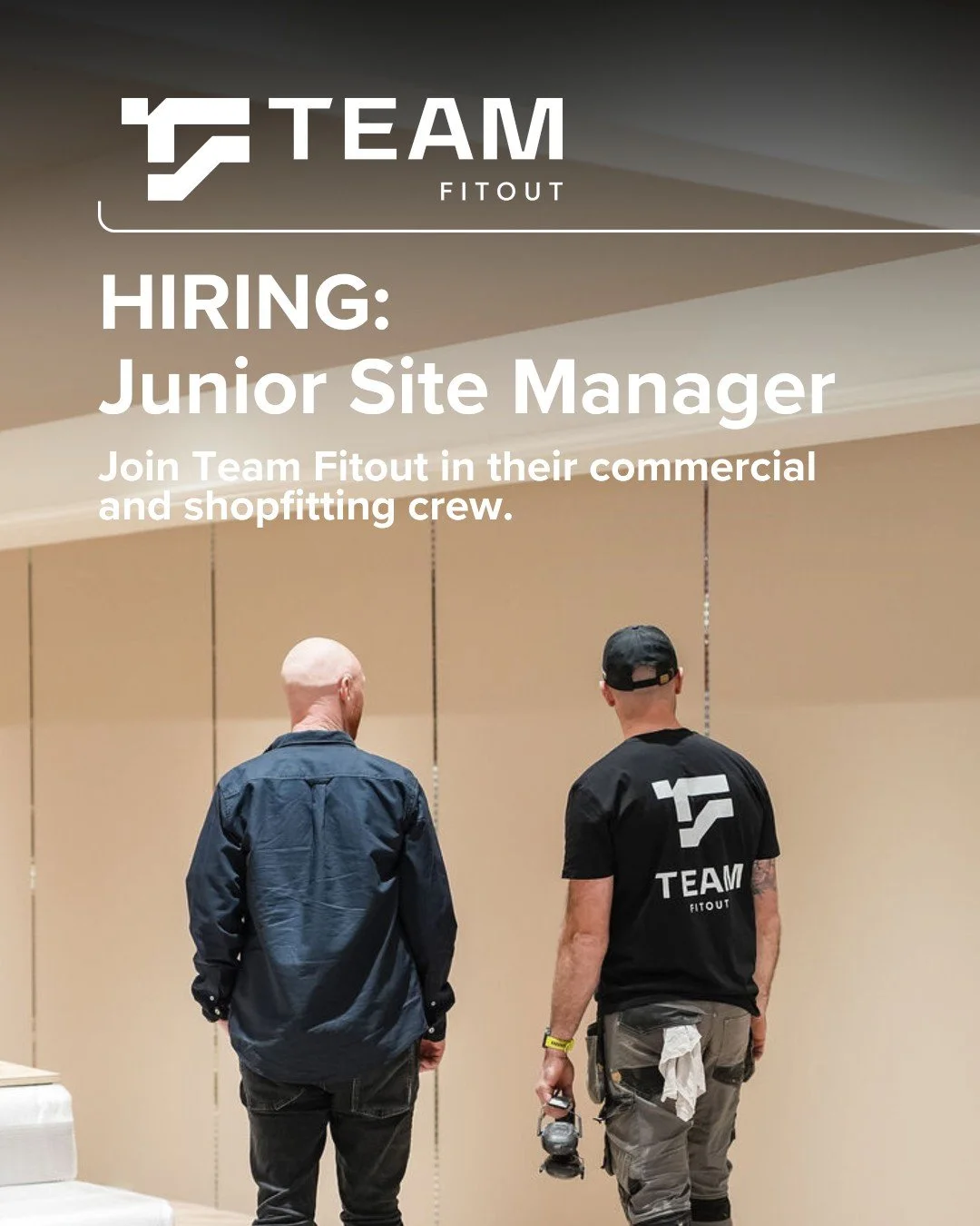 Another campaign launched for another great company! 

Team Fitout are on the look out for a Junior Site Manager. 

If you&rsquo;re someone with: 

✔️ 4+ years experience in fitouts, shopfitting or carpentry
✔️ Comfortable working on the tools with a