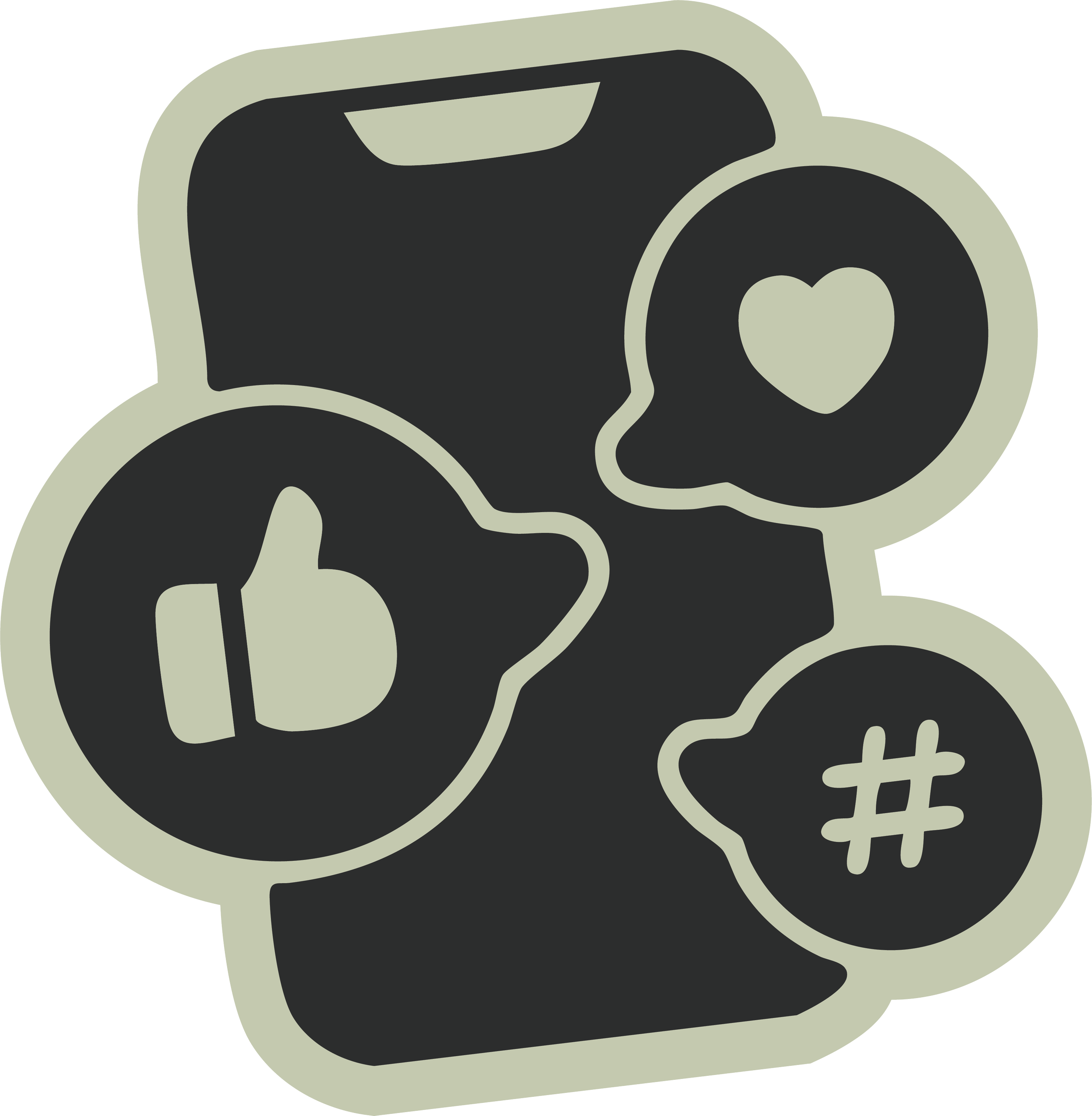 Icon of a vintage telephone with social media speech bubbles, including a thumbs up, a heart, and a hashtag.