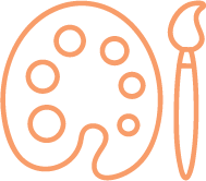 Outline of an artist's palette with a brush