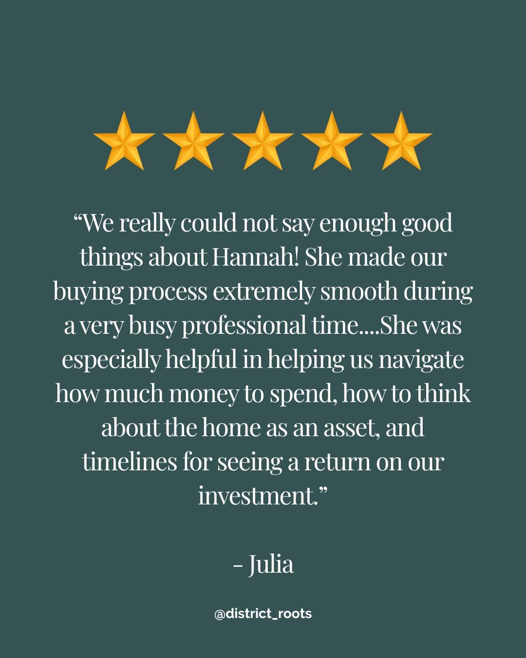 I love working with first-time homebuyers to help them understand the ins and outs of the home buying process and helping clients find the right home for them. I especially love it when I get five star ⭐⭐⭐⭐⭐ reviews like this one!! Thank you!!!

Do y