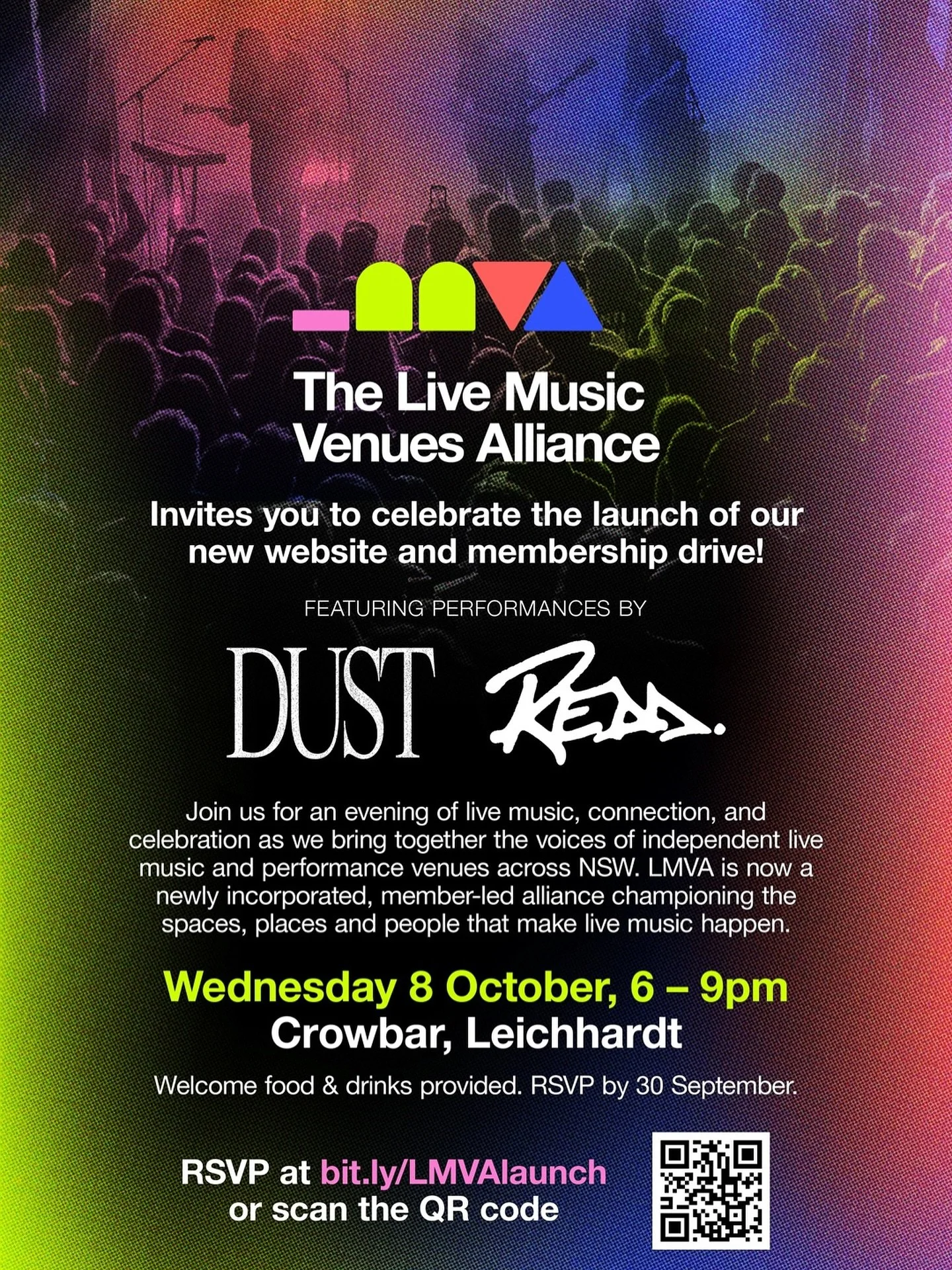 Tonight we celebrate the launch of The Live Music Venues Alliance at @crowbarsyd with @dustband_ and @redd.officialtv 🖤

We&rsquo;ve invited our industry friends and supporters to bring together the voices of independent live music and performance v