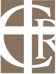 Stylized logo with overlapping letters C, and R in shades of brown and white, overlapping a cross shape in the background.