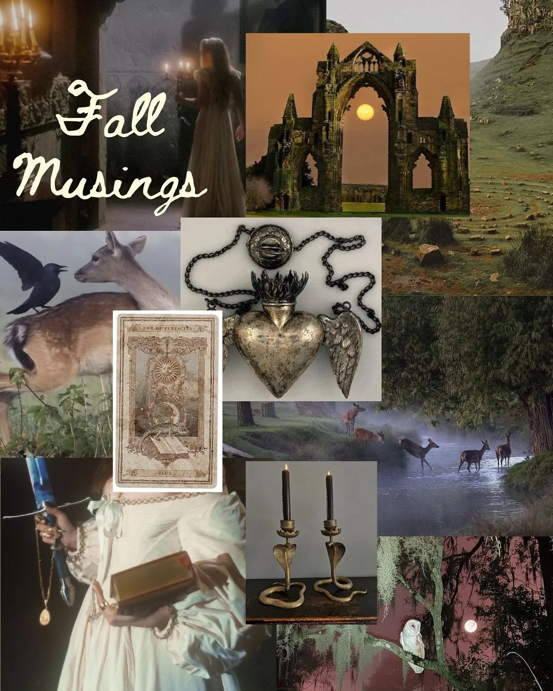 Finding poetry and musings in the late fall mystic void 🕯️

Embodying archetypes from energies I dreamt up, the mossy misty dark caverns of autumn, tended and seen by women across time. Deepening into the release, depths of the well, letting go of e