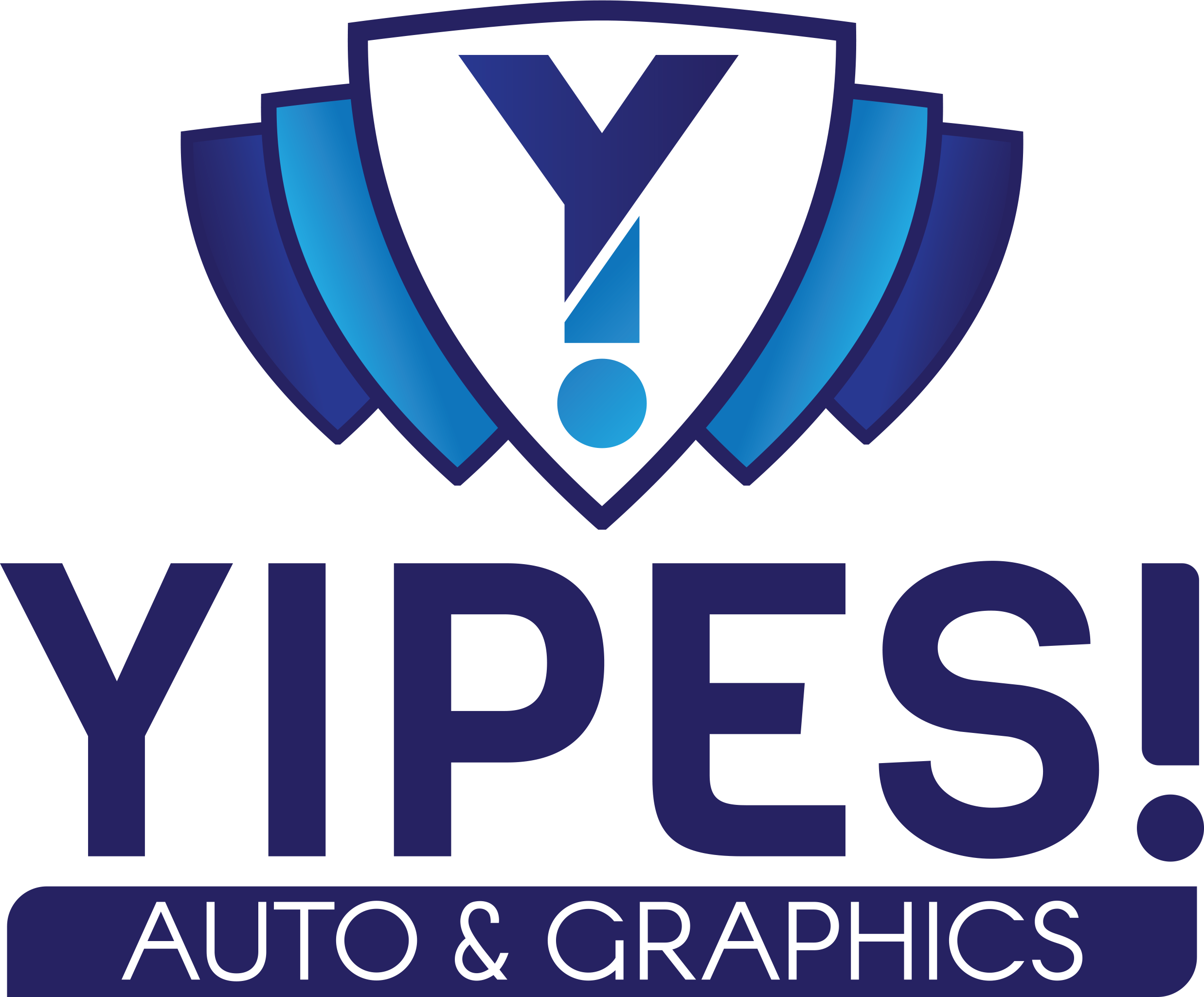 Yipes Auto & Graphics logo with shield and letter Y.