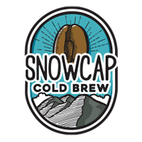 Snowcap Cold Brew logo featuring a coffee bean, mountain, and sunburst design.
