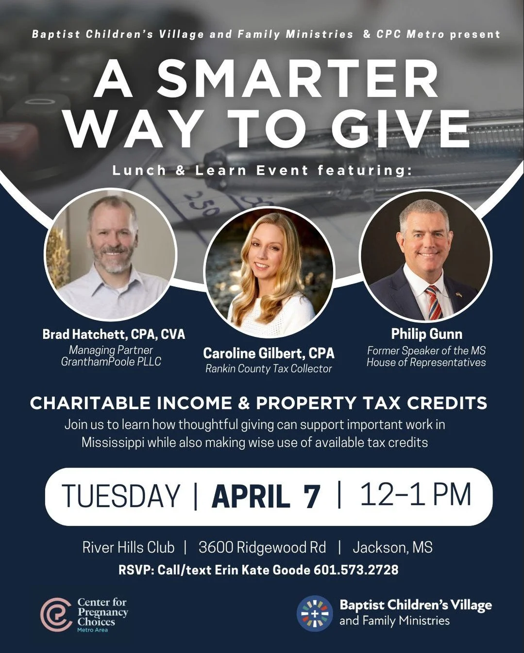 We are excited that our managing partner, Brad Hatchett, will be speaking with Rankin County Tax Collector, Caroline Gilbert, and Former Speaker of the Mississippi House of Representatives, Philip Gunn, at a lunch event hosted by Center for Pregnancy